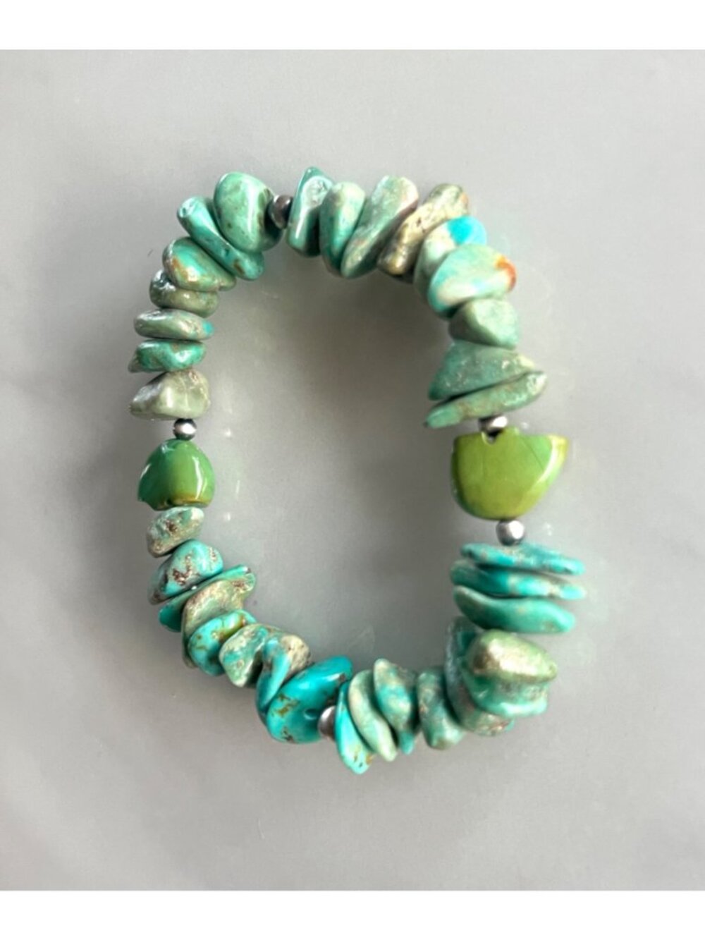 Turquoise & Green Stone Chip Beaded Stretch Bracelet